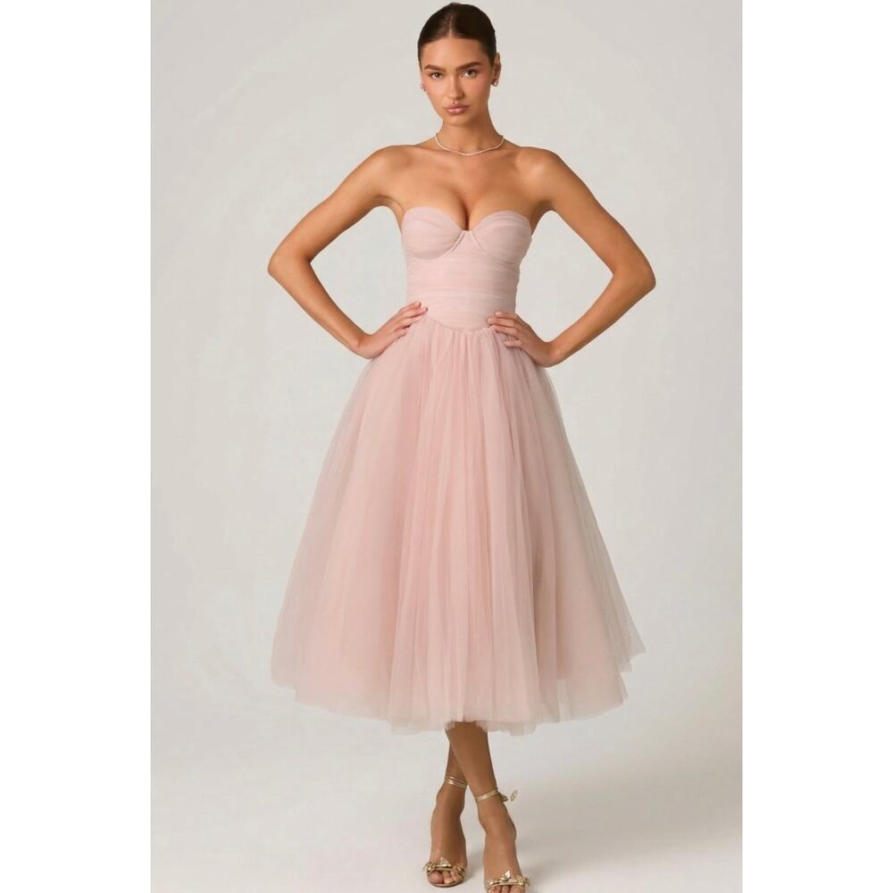 Oh Polly Cindy Tulle Corset Midmaxi Dress Dusty Rose Size 8 New - Picture 2 of 9
